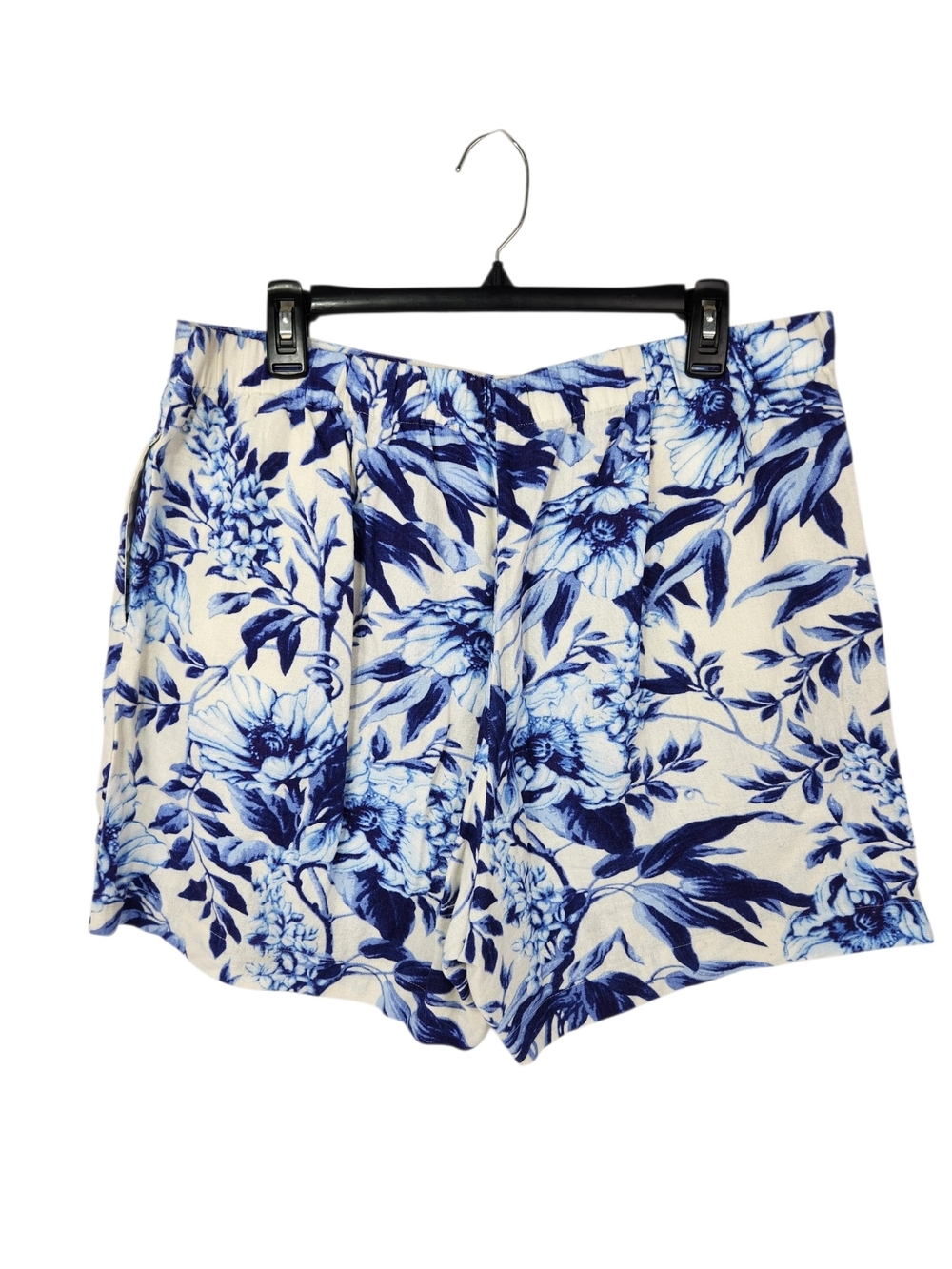 Ellen Tracy Blue Floral Wrap Skort Large Pockets Elastic Waistband Linen Blend - Picture 7 of 14